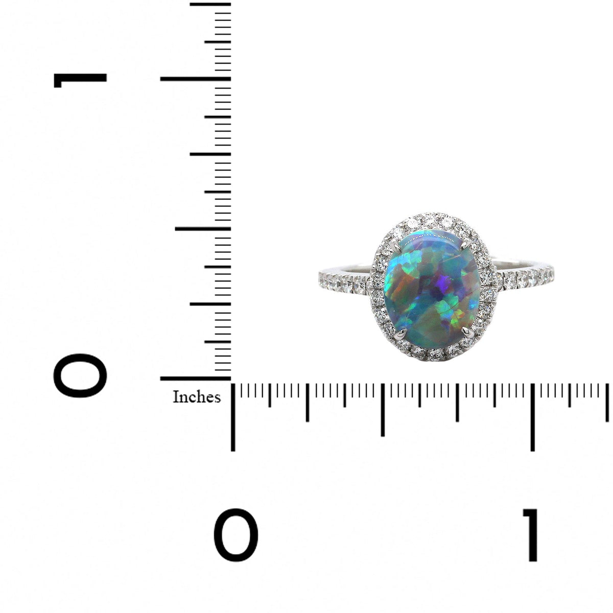 18K White Gold Opal Diamond Halo Ring, 18K White Gold, Long's Jewelers