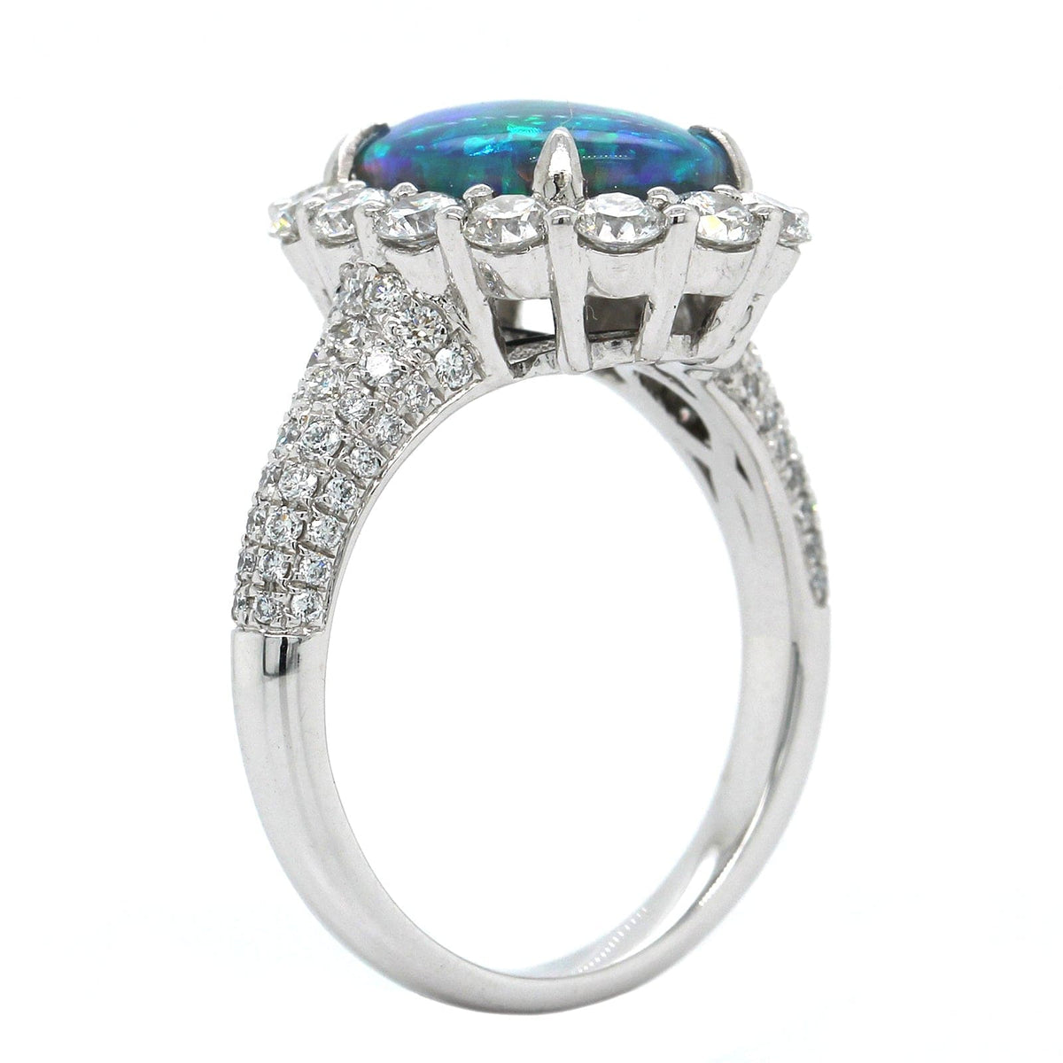 Platinum Oval Opal Diamond Halo Ring, Long's Jewelers