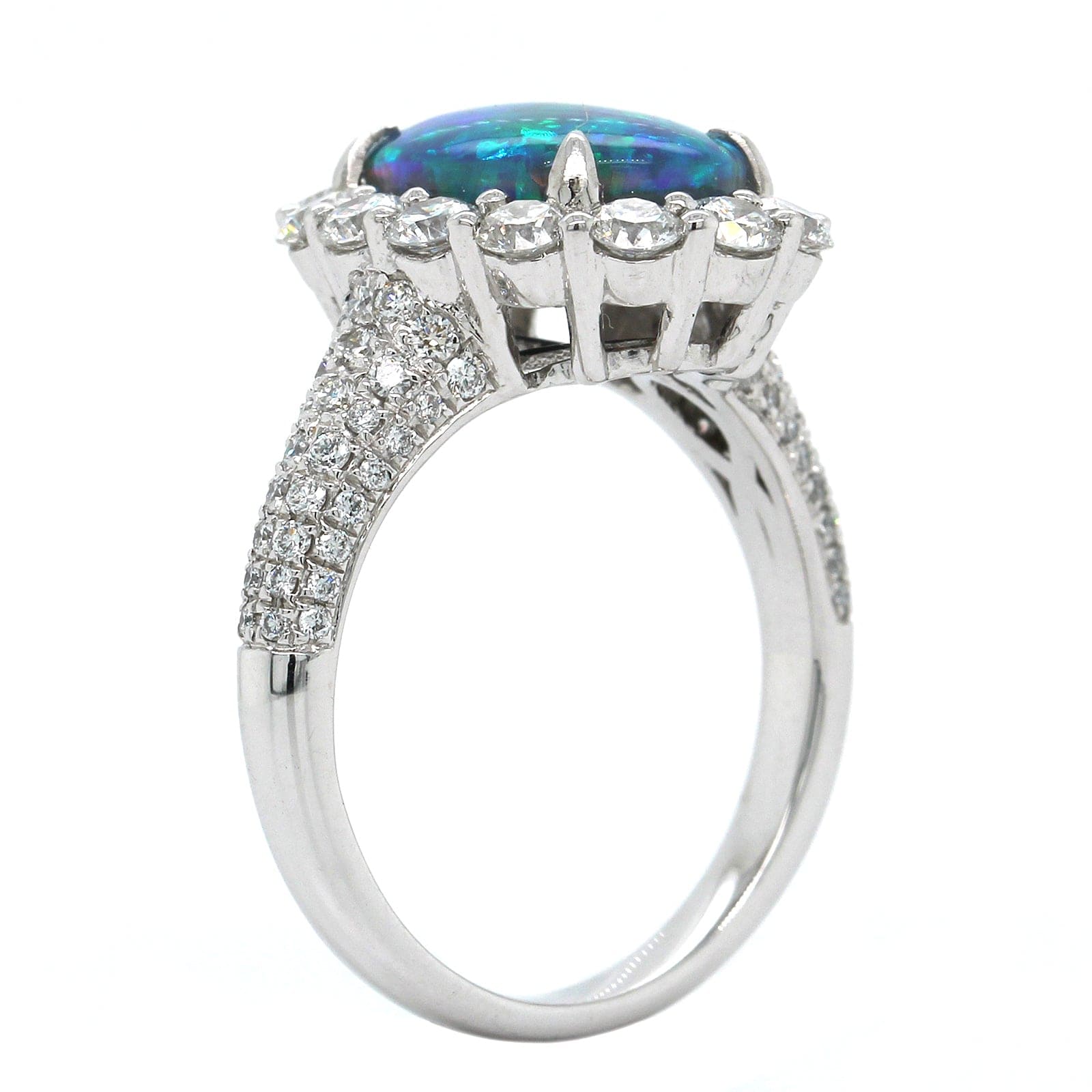 Platinum Oval Opal Diamond Halo Ring, Long's Jewelers