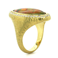 18K Yellow Gold Oval Opal Diamond Halo Ring