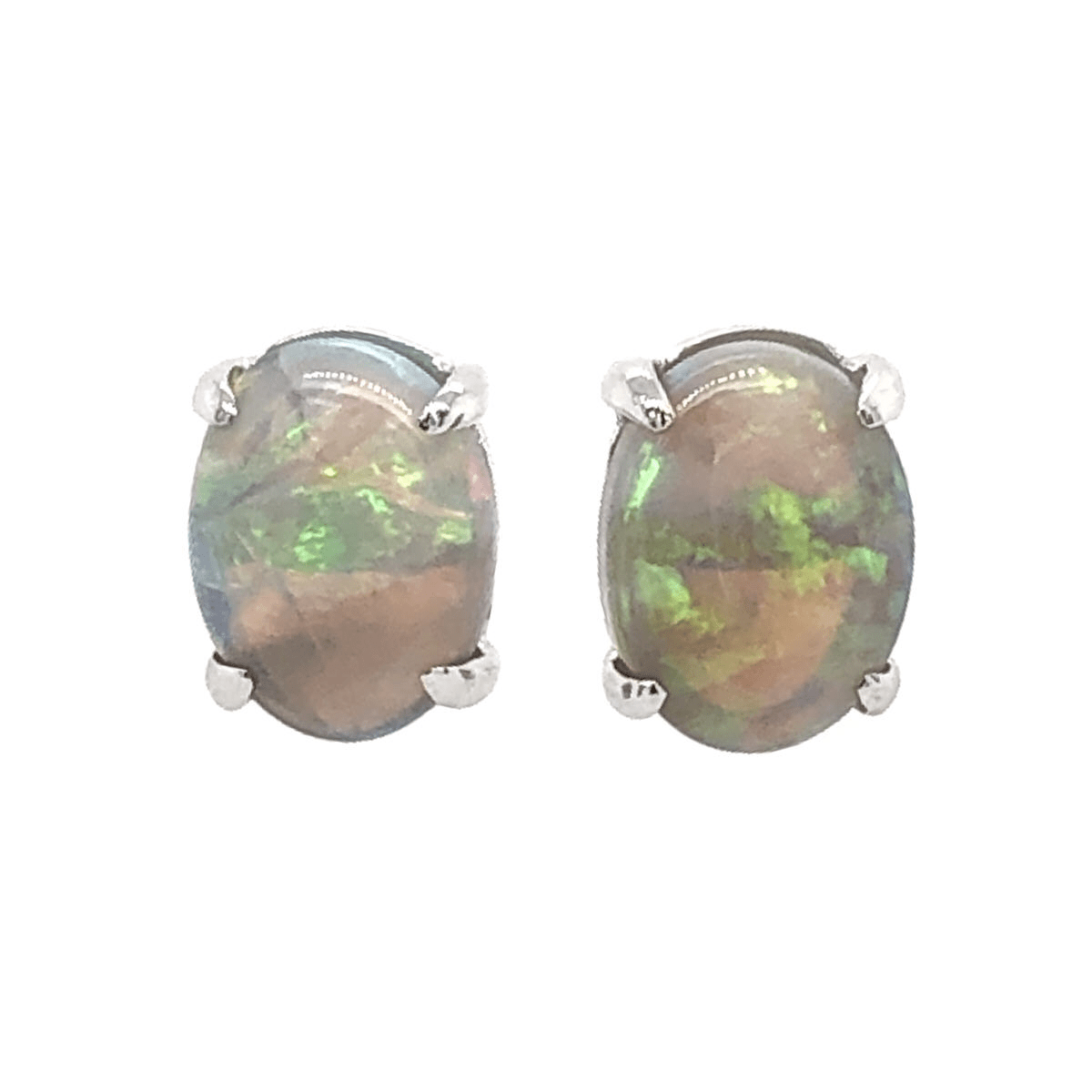18K White Gold Oval Opal Stud Earrings