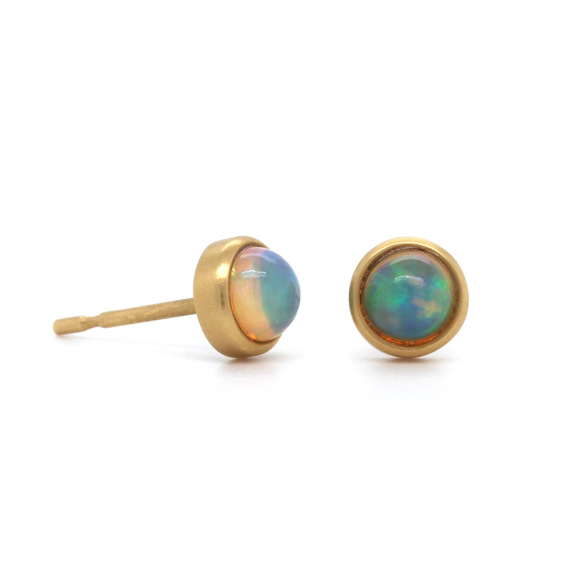 18K Yellow Gold Opal Stud Earrings