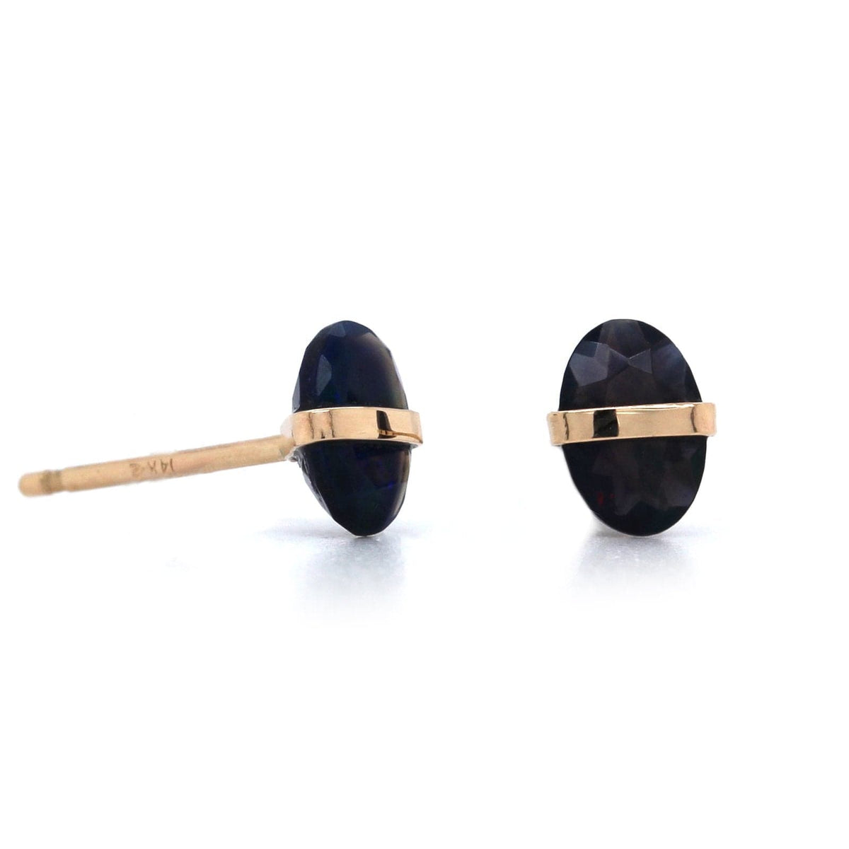 14K Yellow Gold Black Opal Stud Earrings