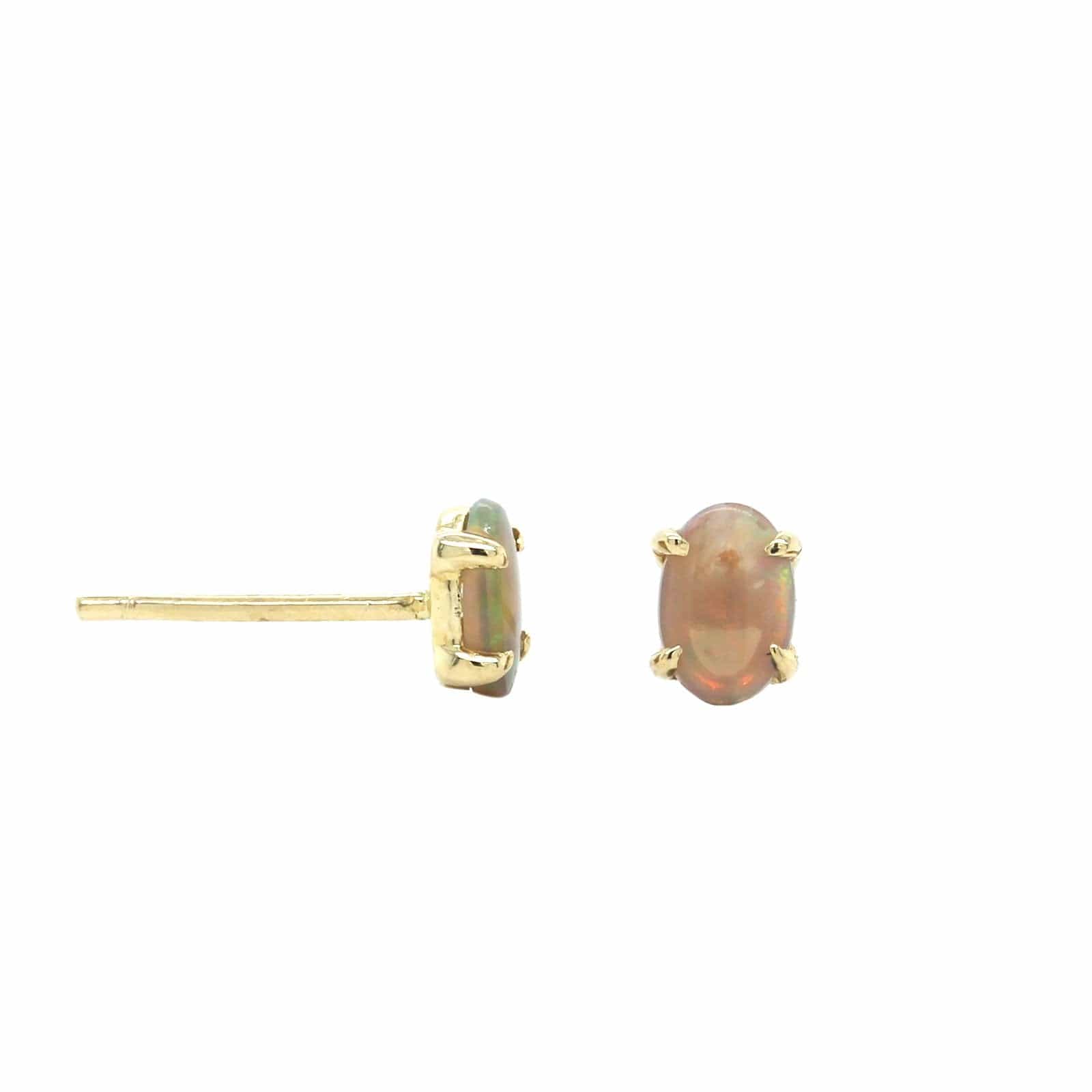 14K Yellow Gold Oval Opal Stud Earrings