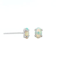 14K White Gold Oval Opal Stud Earrings