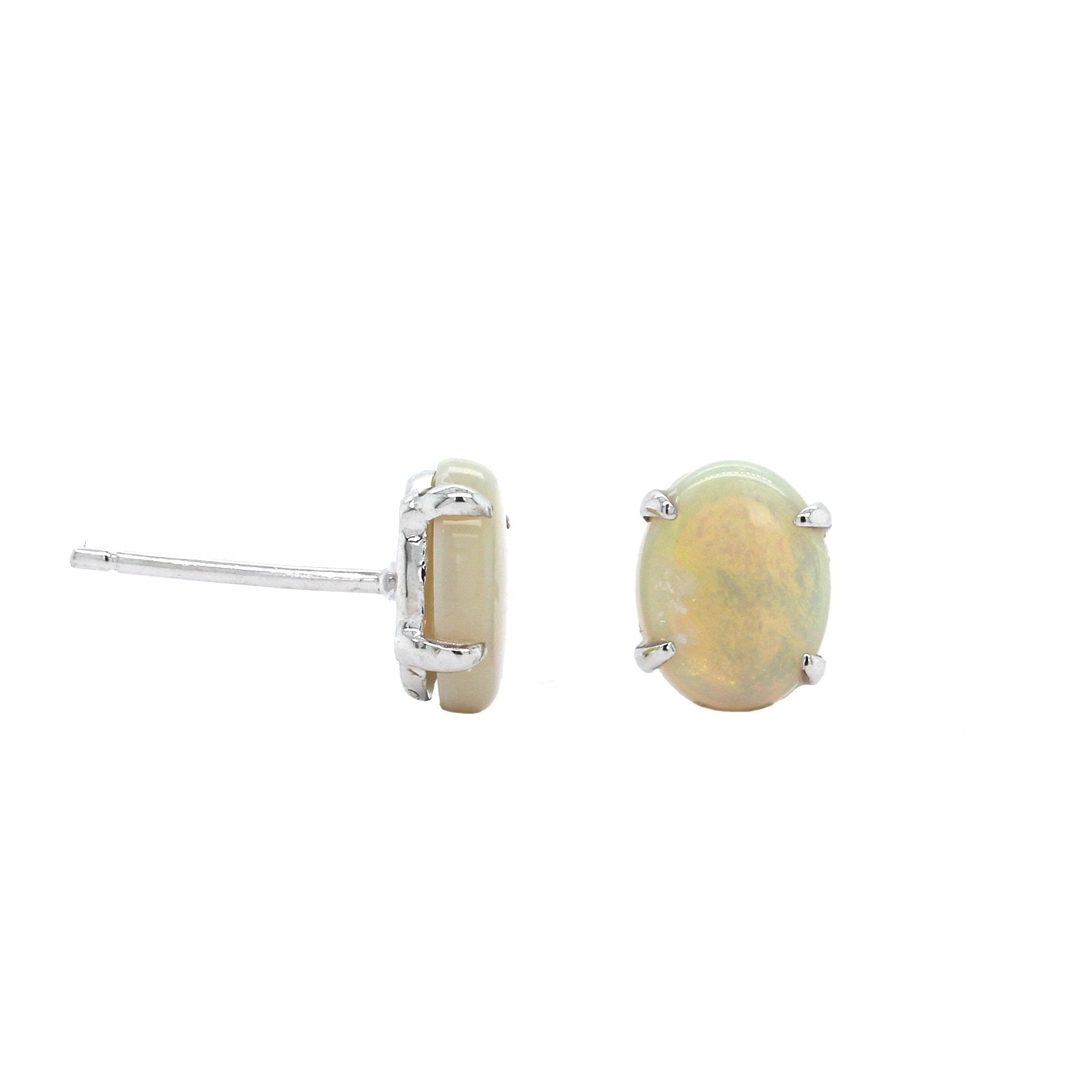 14K White Gold Oval Opal Stud Earrings