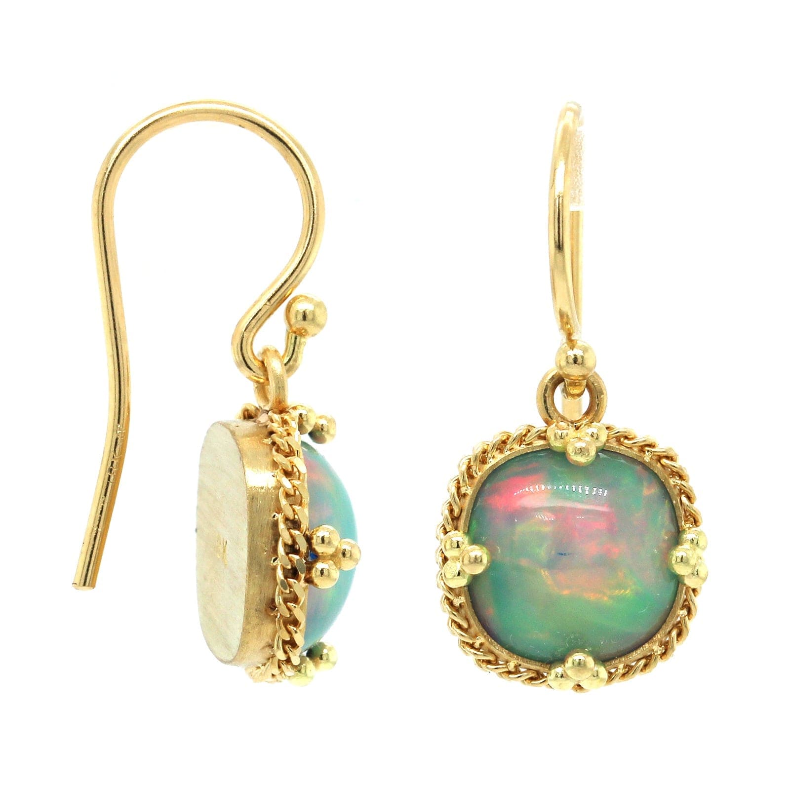 18K Yellow Gold Ethiopian Opal Drop Earrings, Long's Jewelers