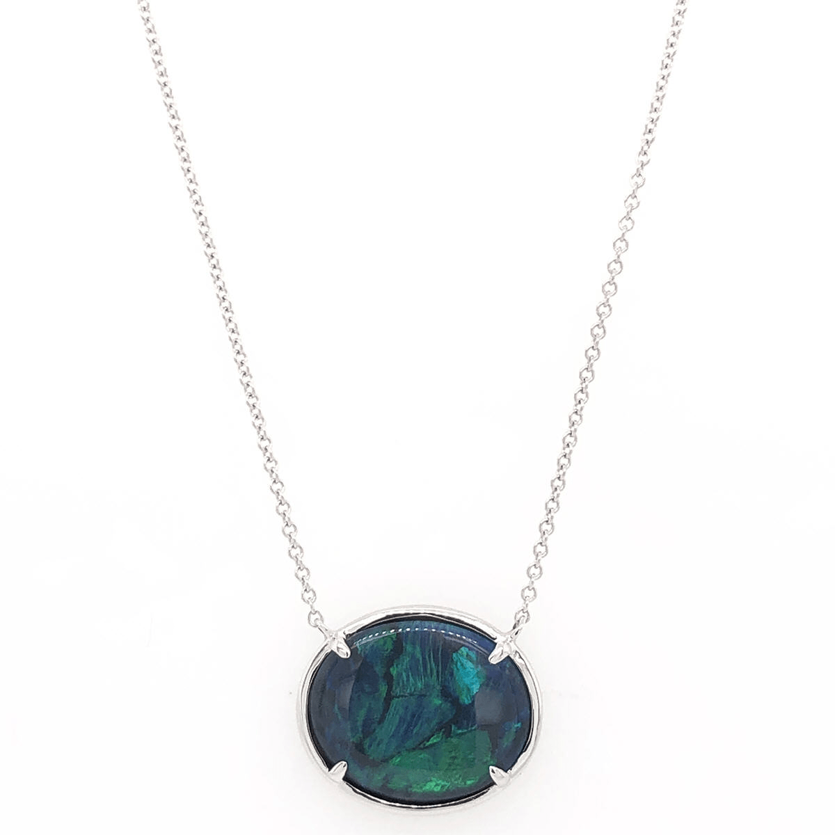 18K White Gold Bezel Set Opal Pendant, Long's Jewelers