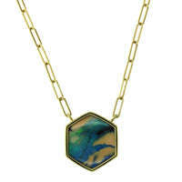 18K Yellow Gold Hexagon Opal Paperclip Necklace, 18k yellow gold, Long's Jewelers