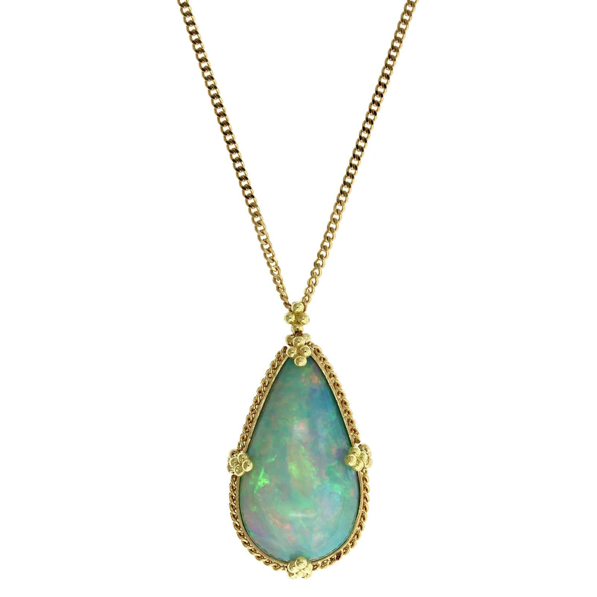 18K Yellow Gold Pear Shape Ethiopian Opal Pendant, Long's Jewelers