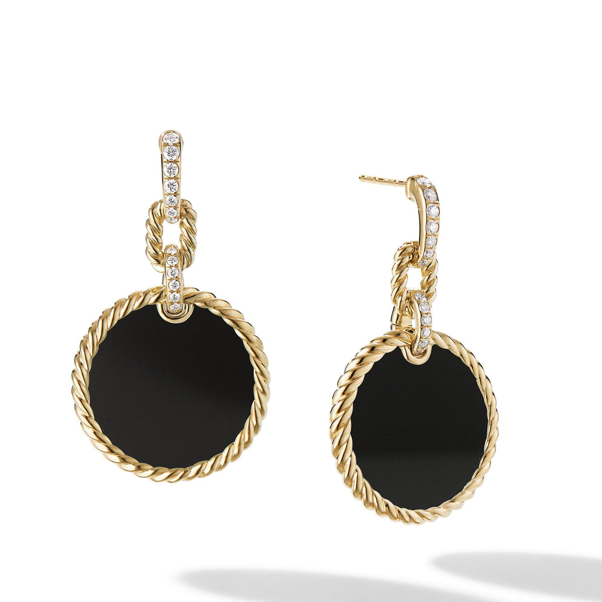 DY Elements® Convertible Drop Earrings 18K Yellow Gold with Black Onyx and Pavé Diamonds