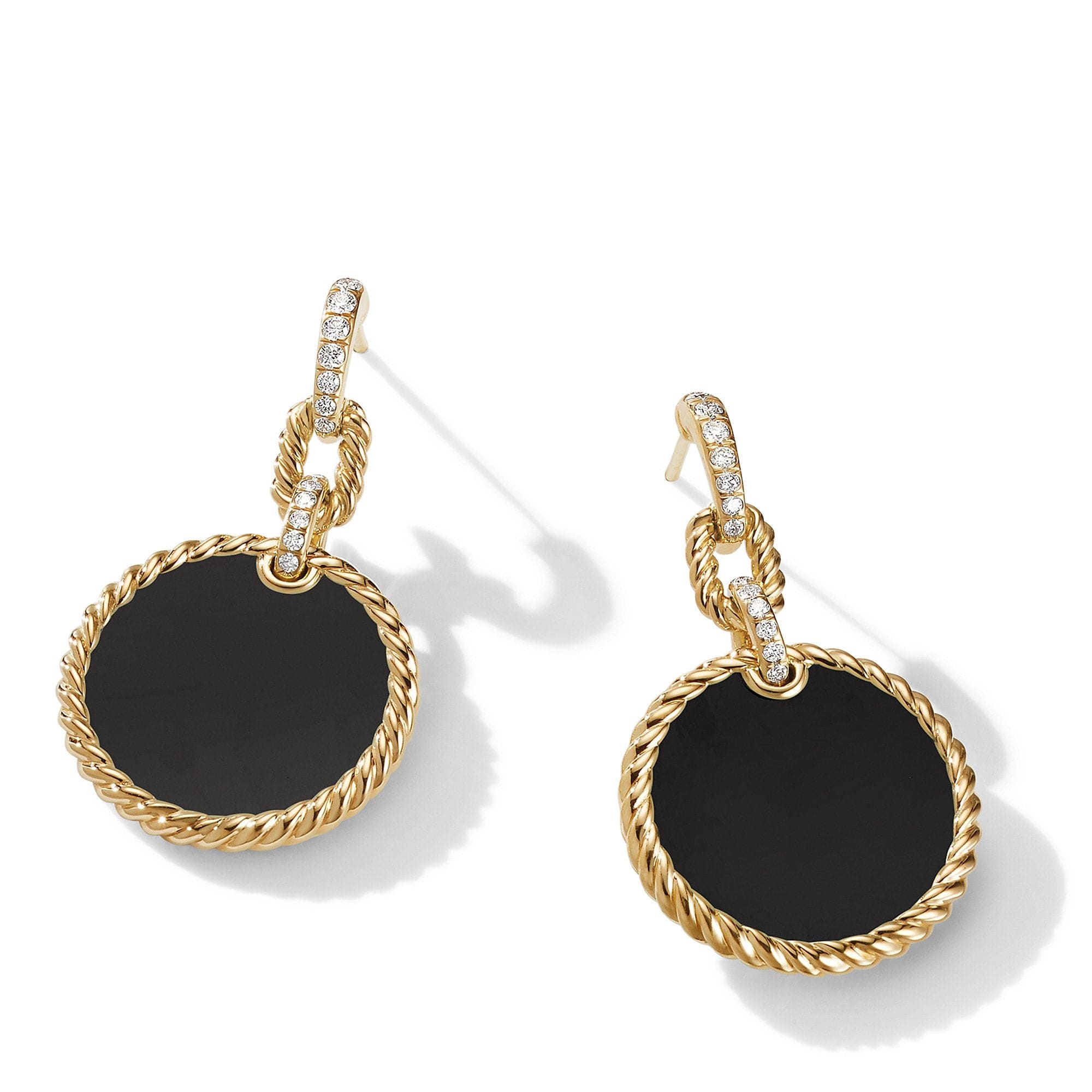 DY Elements® Convertible Drop Earrings 18K Yellow Gold with Black Onyx and Pavé Diamonds