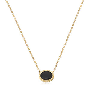 14K Yellow Gold Oval Onyx Necklace