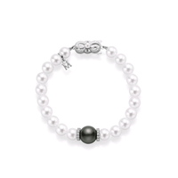 18K White Gold Pearl and Black South Sea Pearl Bracelet