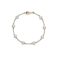 Mikimoto 18K Yellow Gold Tin Cup Pearl Station Bracelet