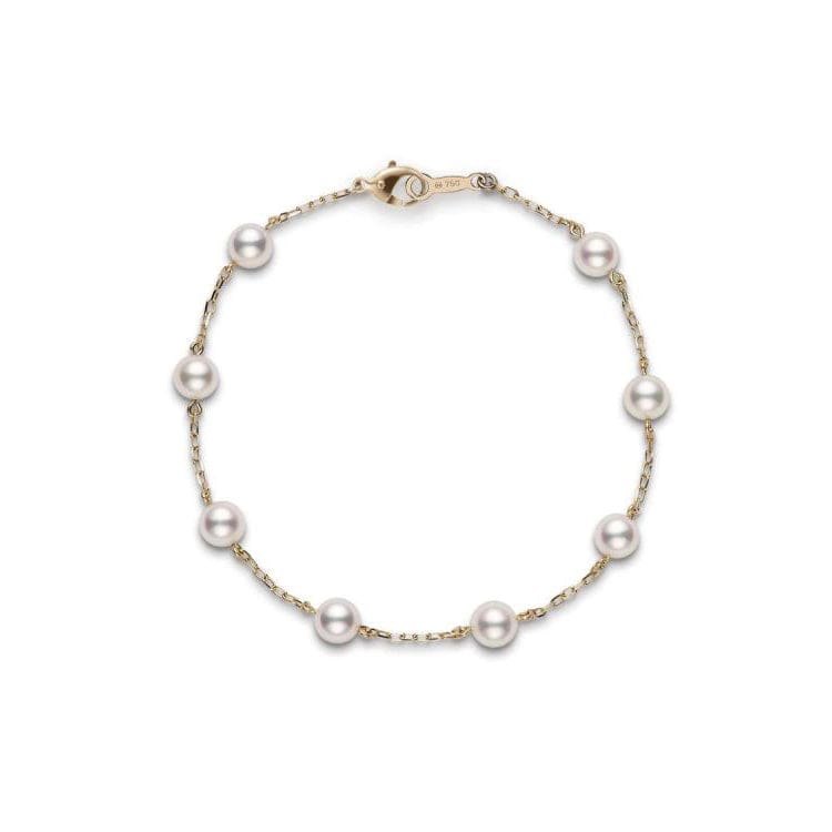 Mikimoto 18K Yellow Gold Tin Cup Pearl Station Bracelet