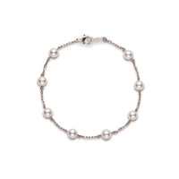 Mikimoto 18K White Gold Tin Cup Pearl Station Bracelet