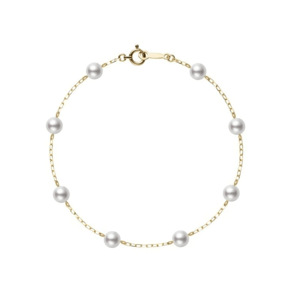 Mikimoto 18K Yellow Gold Tin Cup Pearl Station Bracelet