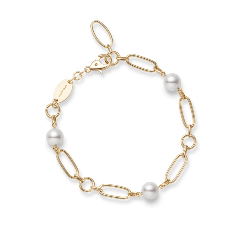 Mikimoto 18K Yellow Gold Pearl Link Bracelet
