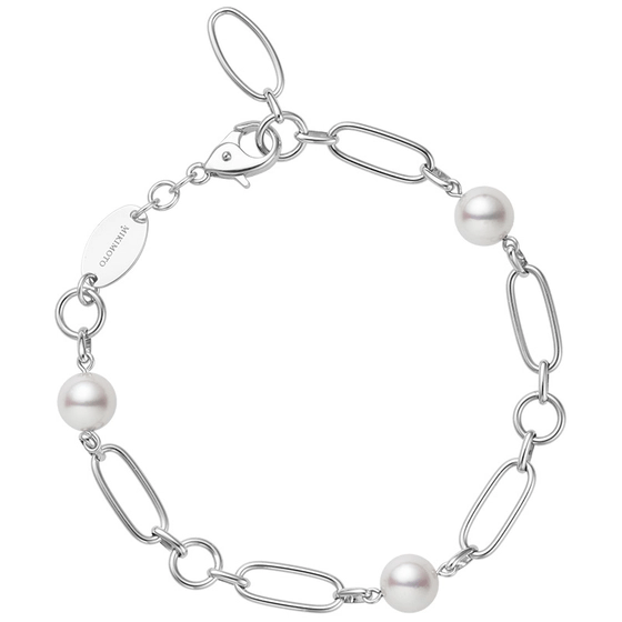 Mikimoto 18K White Gold Pearl Link Bracelet