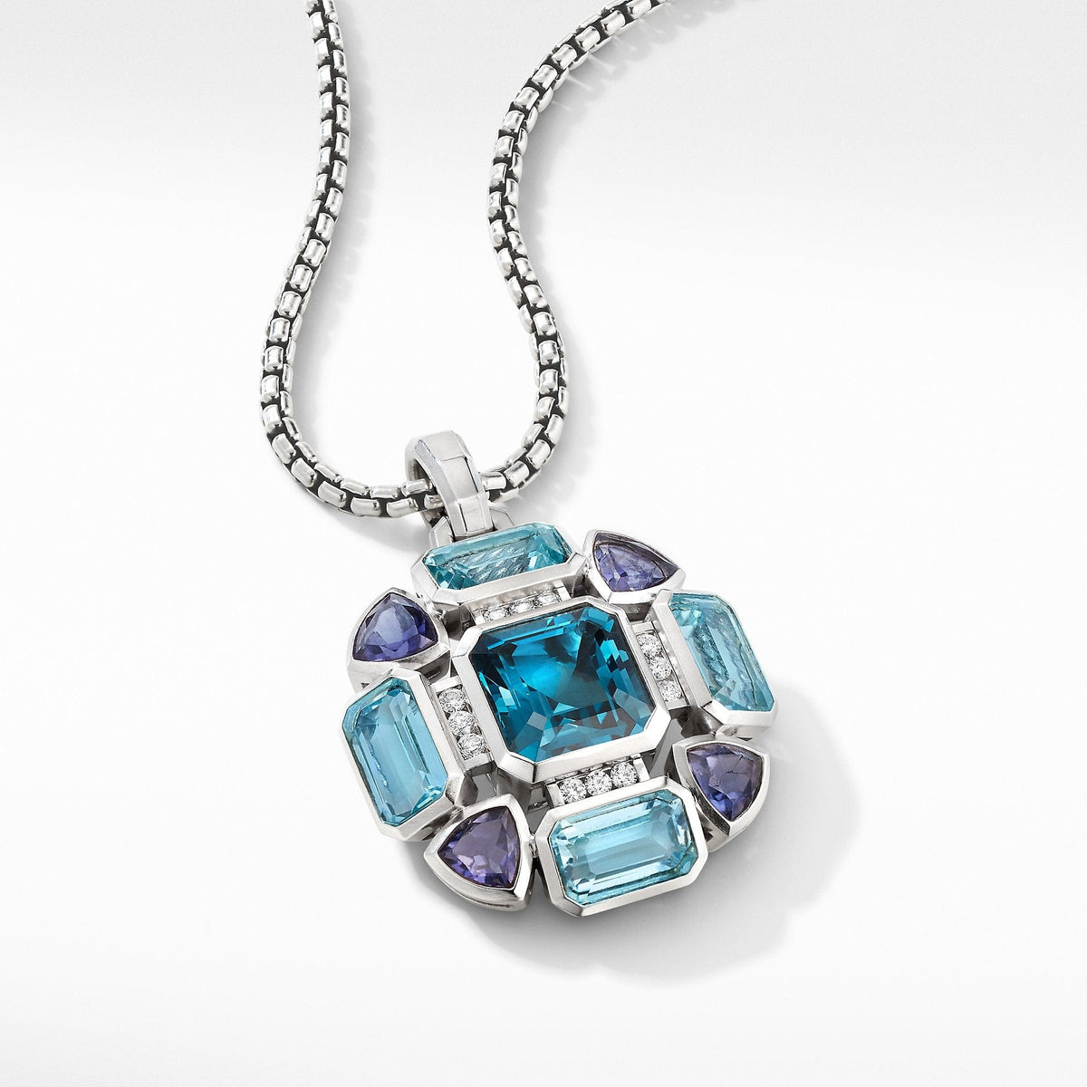 Novella Statement Pendant with Blue Topaz and Pavé Diamonds