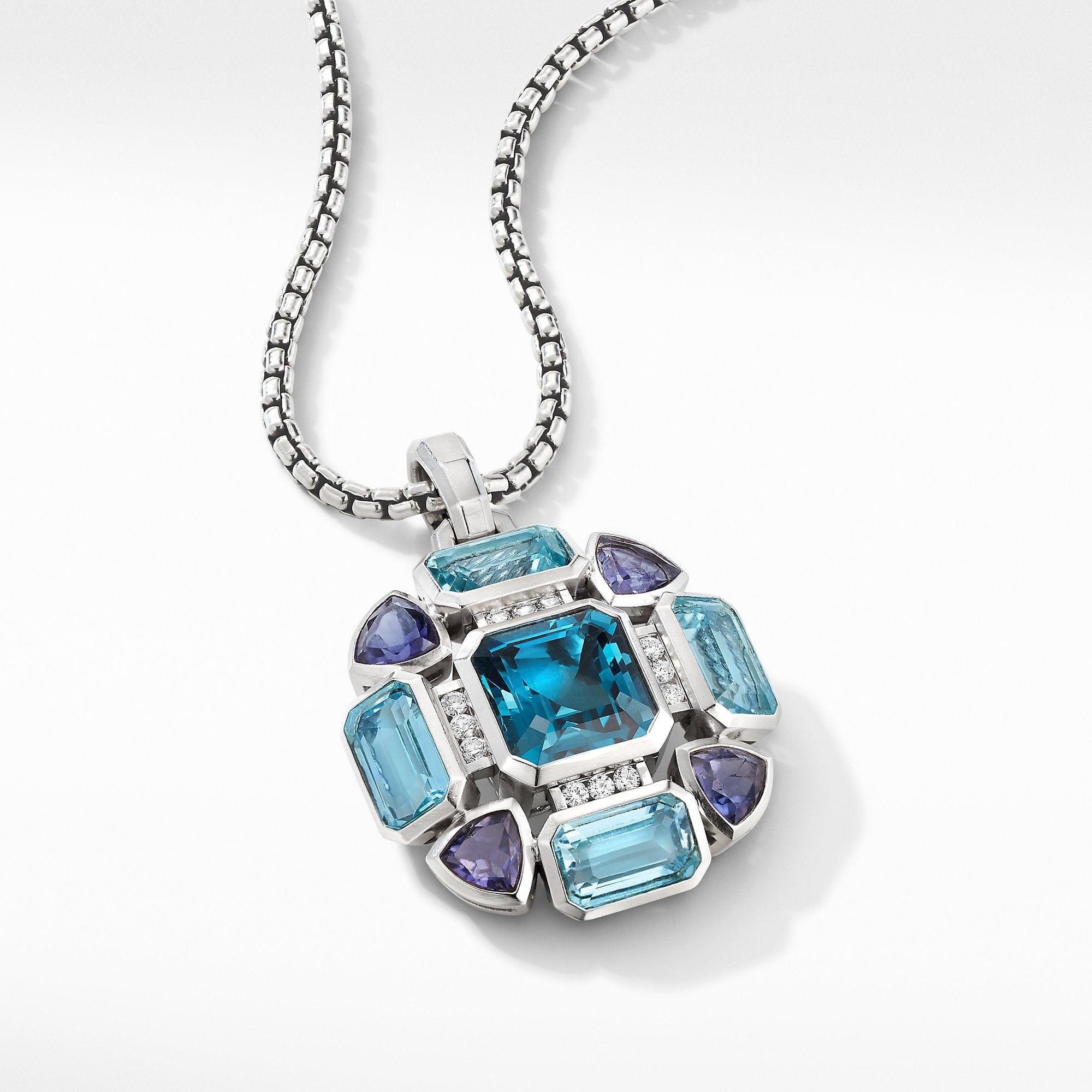 Novella Statement Pendant with Blue Topaz and Pavé Diamonds