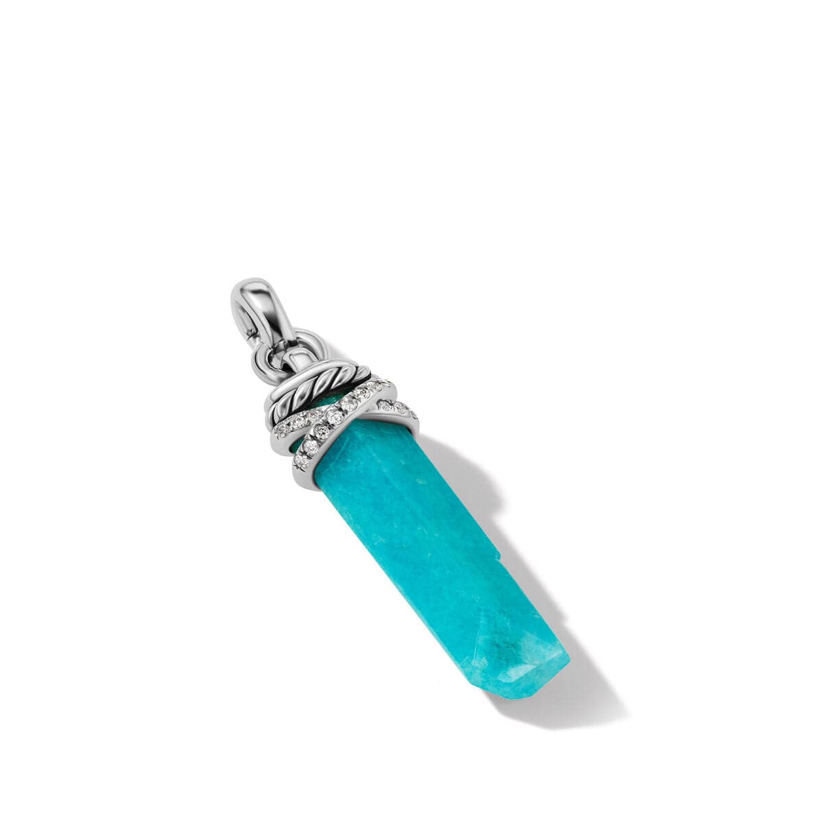 Wrapped Amazonite Crystal Amulet with Sterling Silver and Pavé Diamonds