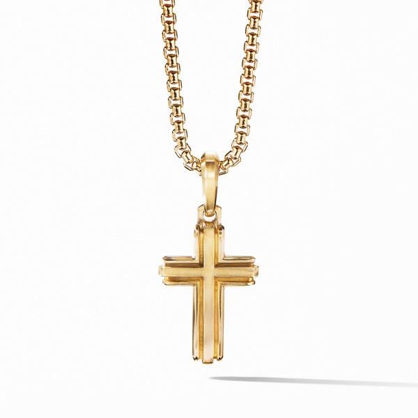 Deco Cross Pendant in 18K Yellow Gold
