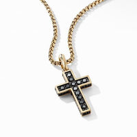 Cross Pendant in 18K Yellow Gold with Pavé Black Diamonds