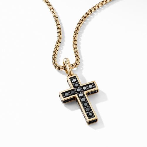 Cross Pendant in 18K Yellow Gold with Pavé Black Diamonds