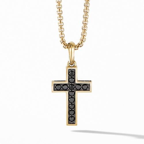 Cross Pendant in 18K Yellow Gold with Pavé Black Diamonds