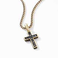 Cross Pendant in 18K Yellow Gold with Pavé Black Diamonds