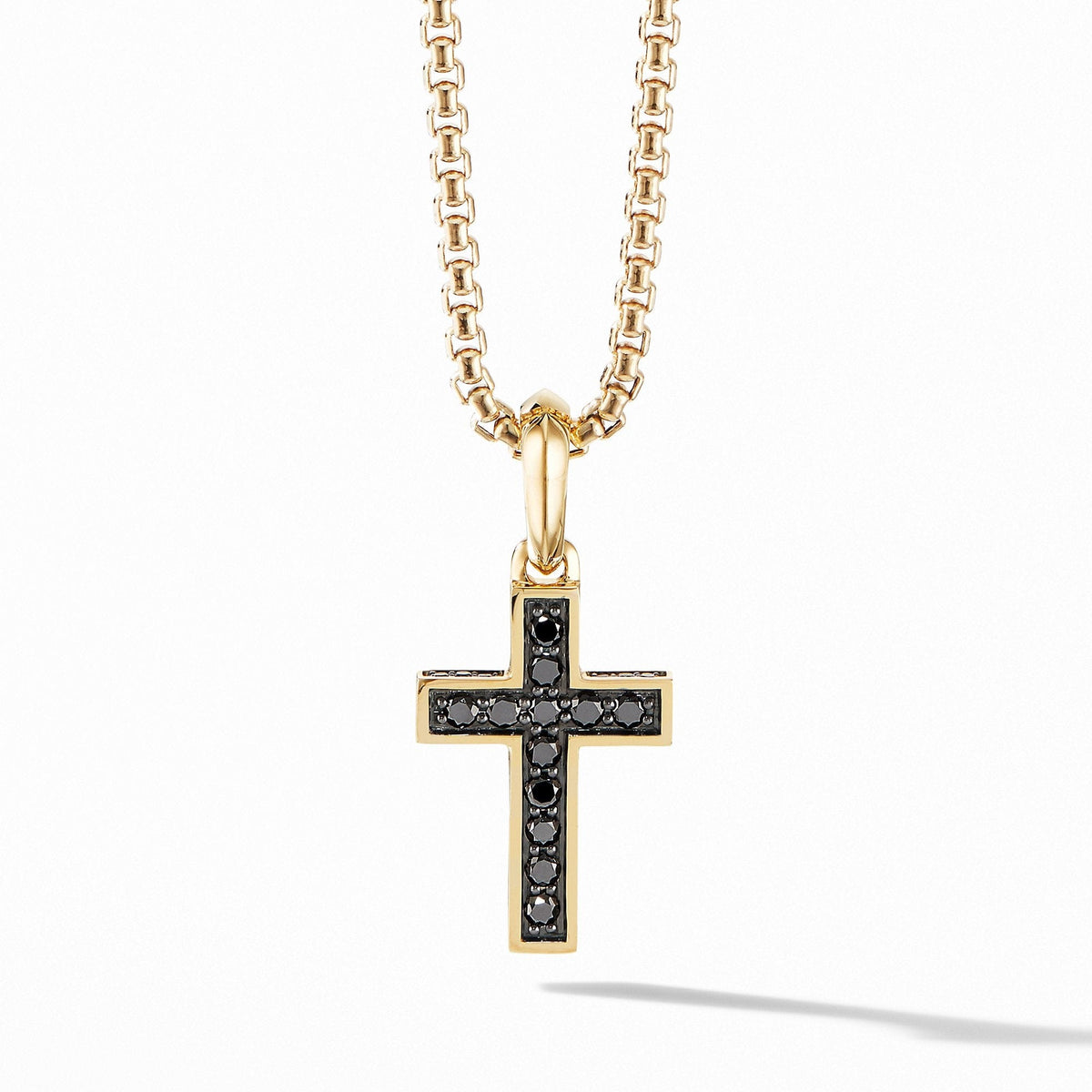 Cross Pendant in 18K Yellow Gold with Pavé Black Diamonds