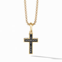 Cross Pendant in 18K Yellow Gold with Pavé Black Diamonds