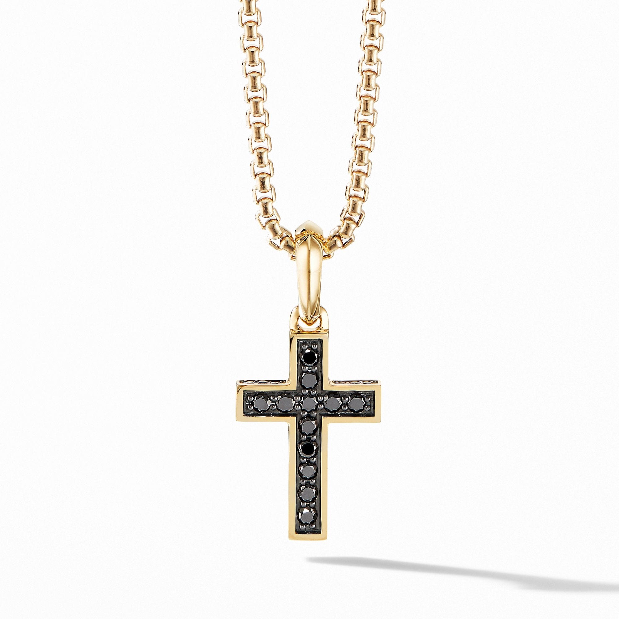 Cross Pendant in 18K Yellow Gold with Pavé Black Diamonds