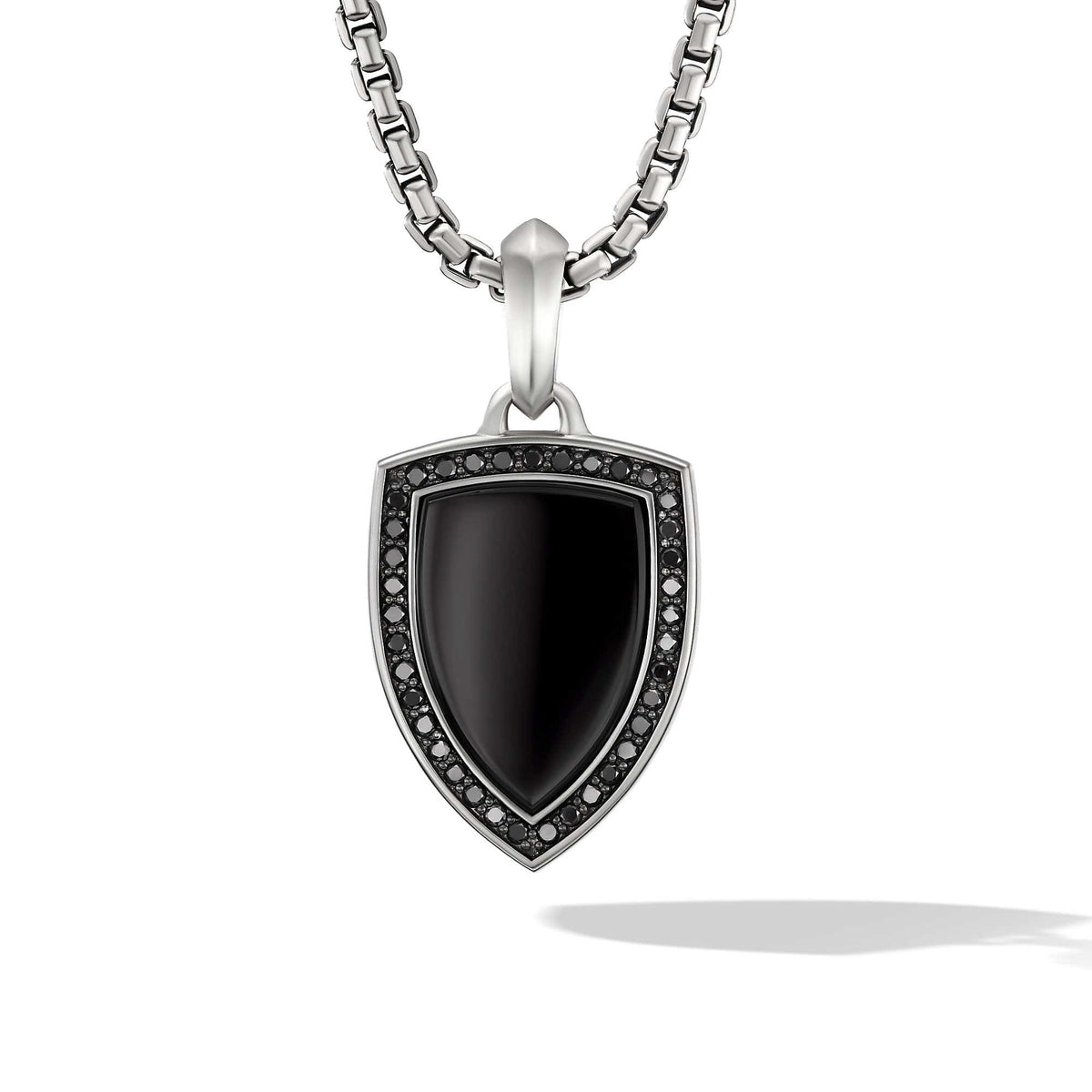 Shield Amulet in Sterling Silver with Black Onyx and Pavé Black Diamonds