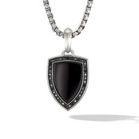 Shield Amulet in Sterling Silver with Black Onyx and Pavé Black Diamonds