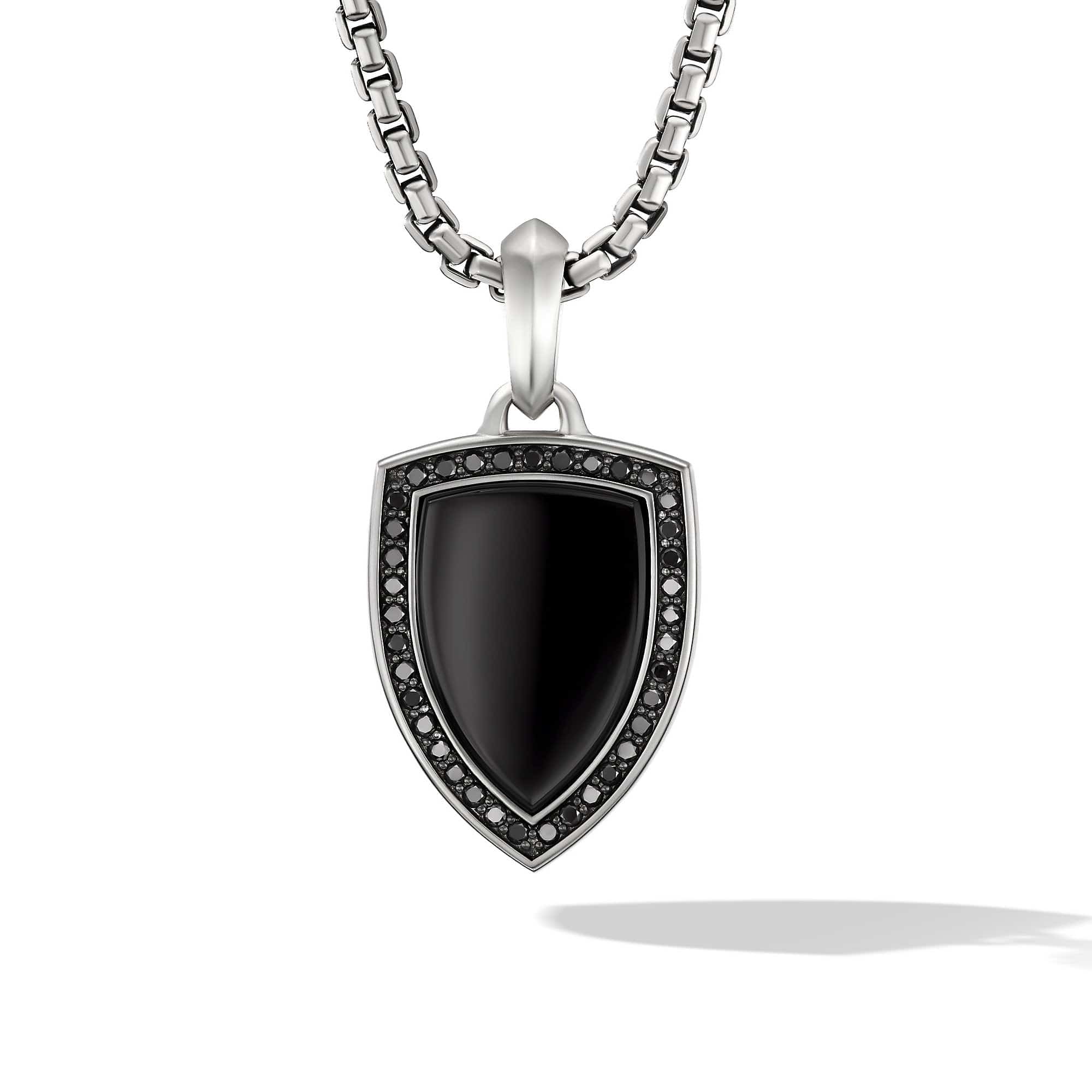 Shield Amulet in Sterling Silver with Black Onyx and Pavé Black Diamonds