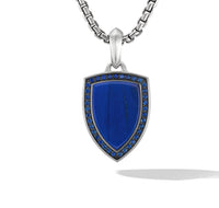 Shield Amulet in Sterling Silver with Lapis and Pavé Sapphires