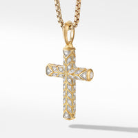 Chevron Sculpted Cross Pendant in 18K Yellow Gold with Pavé Diamonds