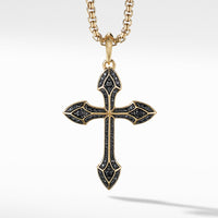 Gothic Cross Amulet in 18K Yellow Gold with Pavé Black Diamonds