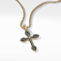 Gothic Cross Amulet in 18K Yellow Gold with Pavé Black Diamonds