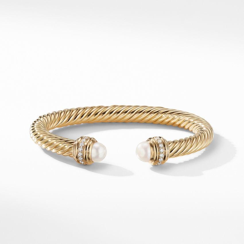 Cable Bracelet in 18K Gold with Pearls and Diamonds