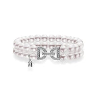 Mikimoto 18K White Gold Double Row Pearl Diamond Bracelet