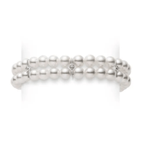 Mikimoto 18K White Gold Double Row Pearl Diamond Bracelet