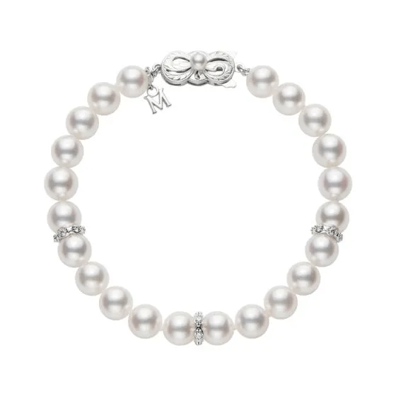 Mikimoto 18K White Gold Pearl Diamond Roundel Bracelet