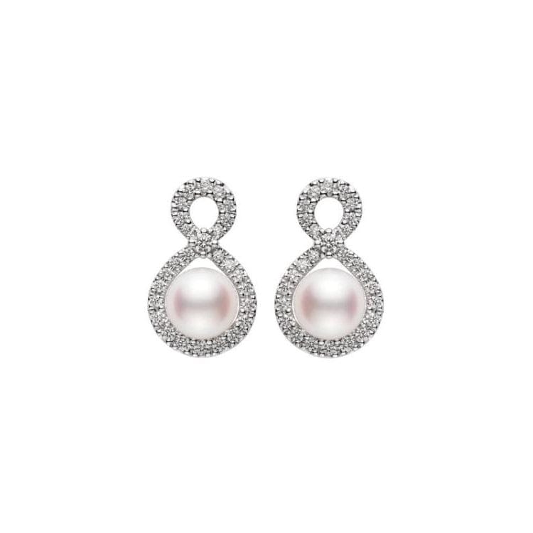 Mikimoto 18K White Gold Pearl Diamond Earrings