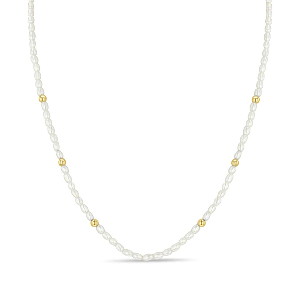 14K Yellow Gold Pearl Bead Necklace