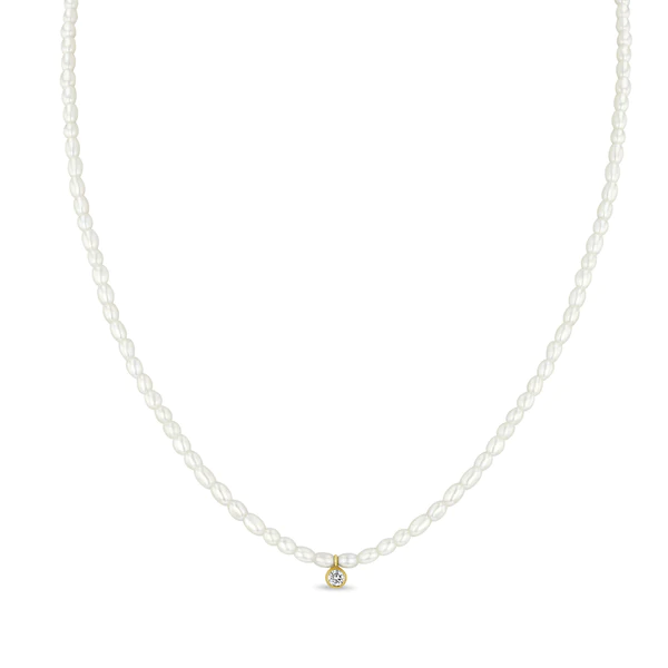 14K Yellow Gold Pearl Bead Diamond Necklace