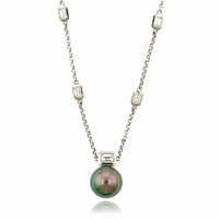 18K White Gold Tahitian Pearl Diamond Necklace